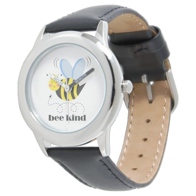 Gute Bienenprinzessin mit Krone und Slogan Bee Kin Armbanduhr (Schrägansicht)