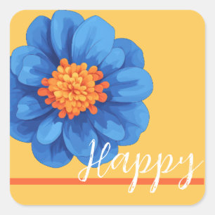 Gute Blume in blau-gelb und orange Quadratischer Aufkleber