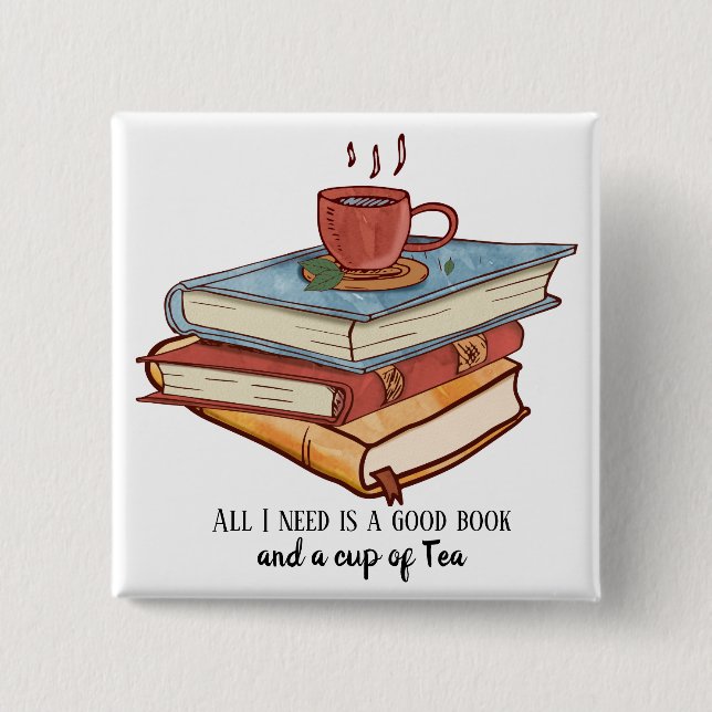 Gute Buch Tasse Tee lesen Tasse niedlich Button (Vorderseite)