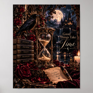 Gute Dinge brauchen Zeit Gothic Raven & Hourglas Poster