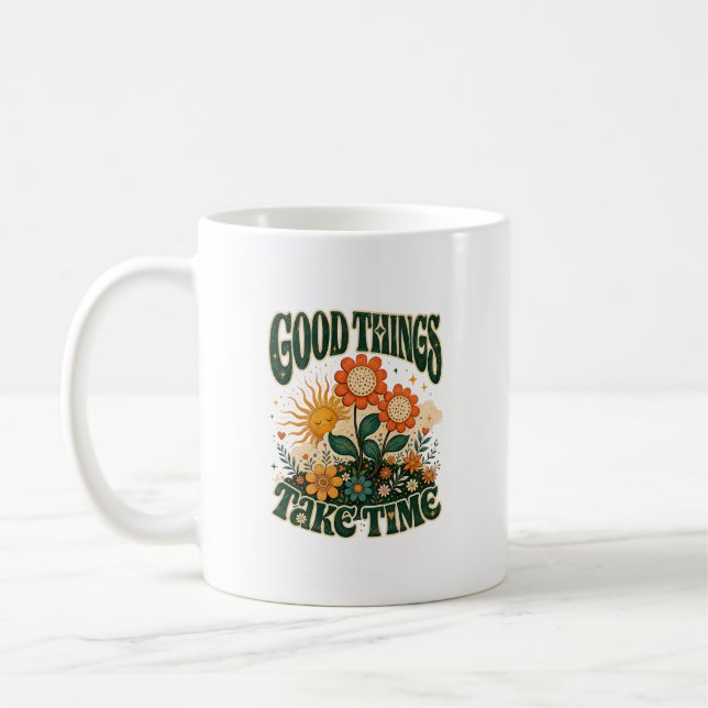 Gute Dinge Brauchen Zeit Retro Floral Boho Kaffeetasse (Links)