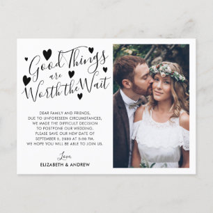 Gute Dinge, die warten ändern das Foto Datum Ankündigungspostkarte