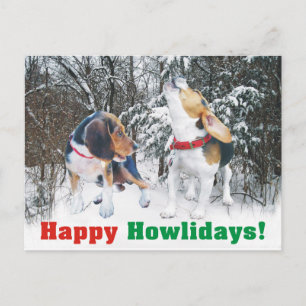 Gute Ferien! Beagle Snowy Woods Post Card Feiertagspostkarte