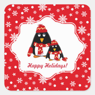 Gute Ferien. Funny Little Penguins Weihnachten Quadratischer Aufkleber