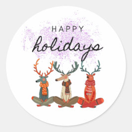 Gute Ferien. Hirsche in einer Yoga-Pose Runder Aufkleber