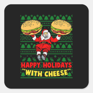 Gute Ferien mit Käse. Christmas Cheeseburger Quadratischer Aufkleber