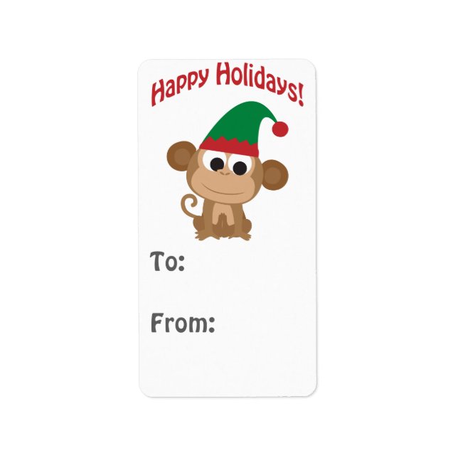 Gute Ferien! Monkey Elf Gift tag Adressaufkleber (Vorne)