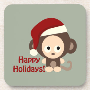 Gute Ferien! Niedlicher Santa Monkey Untersetzer