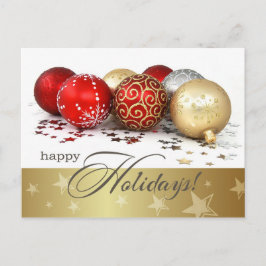 Gute Ferien. Red Gold Baubles Feiertagspostkarte