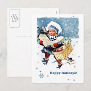 Gute Ferien. Vintage Christmas Scene Feiertagspostkarte