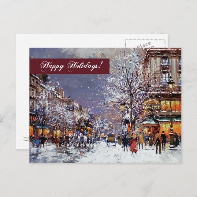Gute Ferien. Vintage Pariser Winterlandschaft Feiertagspostkarte (Vorne/Hinten)