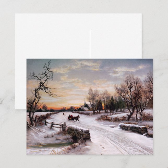 Gute Ferien. Vintage Winterlandschaft Feiertagspostkarte (Vorne/Hinten)