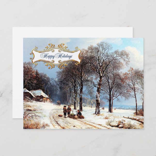 Gute Ferien. Vintage Winterlandschaft Feiertagspostkarte (Vorne/Hinten)