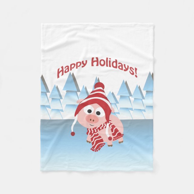 Gute Ferien! Winterschwein Fleecedecke (Vorderseite)