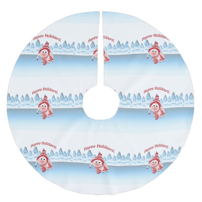 Gute Ferien! Winterschwein Polyester Weihnachtsbaumdecke (Vorderseite)