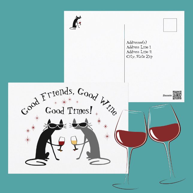 Gute Freunde gutes Times Weinangebot mit Katzen Postkarte (Von Creator hochgeladen)