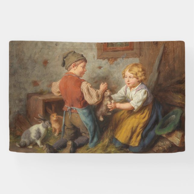 Gute Freunde (junge Jungen, die mit Hasen spielen Banner (Horizontal)