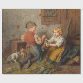 Gute Freunde (junge Jungen, die mit Hasen spielen Geschenkpapier