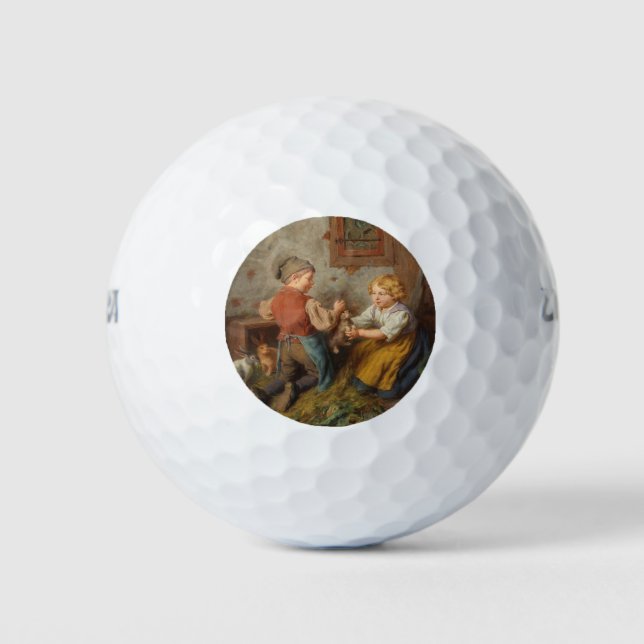 Gute Freunde (junge Jungen, die mit Hasen spielen Golfball (Vorderseite)