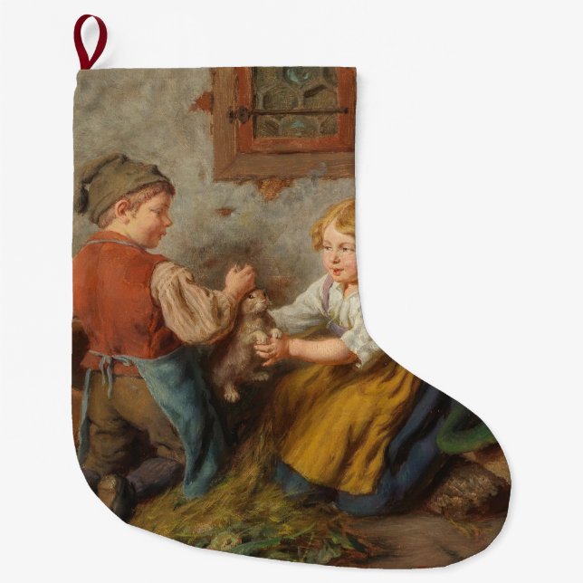 Gute Freunde (junge Jungen, die mit Hasen spielen Großer Weihnachtsstrumpf (Vorderseite)