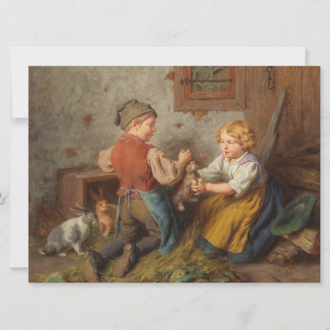 Gute Freunde (junge Jungen, die mit Hasen spielen Karte (Vorderseite)