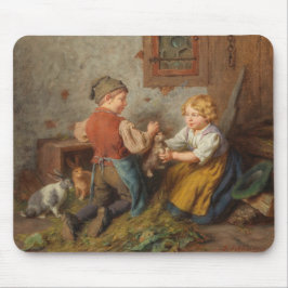 Gute Freunde (junge Jungen, die mit Hasen spielen Mousepad