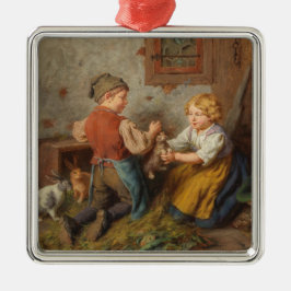 Gute Freunde (junge Jungen, die mit Hasen spielen Ornament Aus Metall