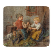 Gute Freunde (junge Jungen, die mit Hasen spielen