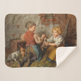 Gute Freunde (junge Jungen, die mit Hasen spielen Sherpadecke