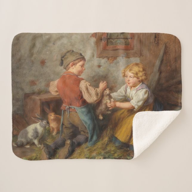 Gute Freunde (junge Jungen, die mit Hasen spielen Sherpadecke (Vorderseite (Horizontal))