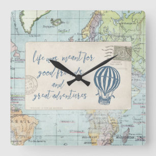 Gute Freunde und großes Abenteuer-Zitat Quadratische Wanduhr