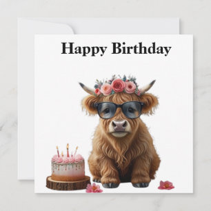 Gute Geburtstagskarte mit Highland Cow. Funny Card Feiertagskarte