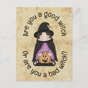 Gute Hexe oder böse Hexe? Kinder Halloween Postkarte