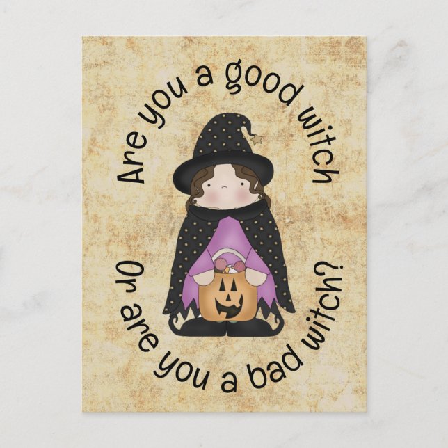 Gute Hexe oder böse Hexe? Kinder Halloween Postkarte (Vorderseite)