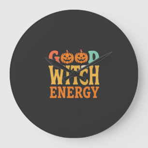 Gute Hexen Energie Halloween Kürbis Design_1 Große Wanduhr
