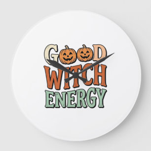 Gute Hexen Energie Vintage Halloween Vektor Design Große Wanduhr