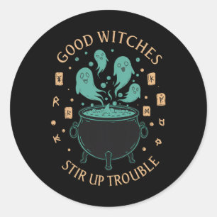 Gute Hexen rühren Trouble Halloween Cauldron Gh Runder Aufkleber