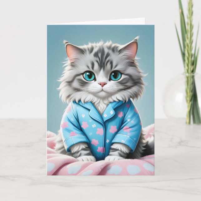 Gute Katze in Pajamas Karte (Vorderseite)