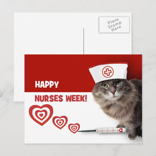 Gute Krankenwoche. Funny Kitty Postkarte (Vorne/Hinten)