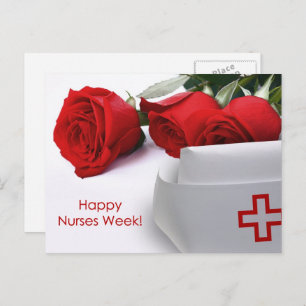 Gute Krankenwoche. Rote Rosen und Krankenpflegepla Postkarte