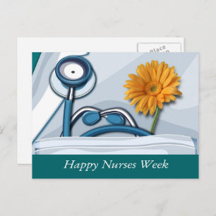 Gute Krankenwoche. Stethoscope und Daisy Postkarte