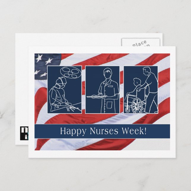 Gute Krankenwoche. USA Patriotic Postkarte (Vorne/Hinten)