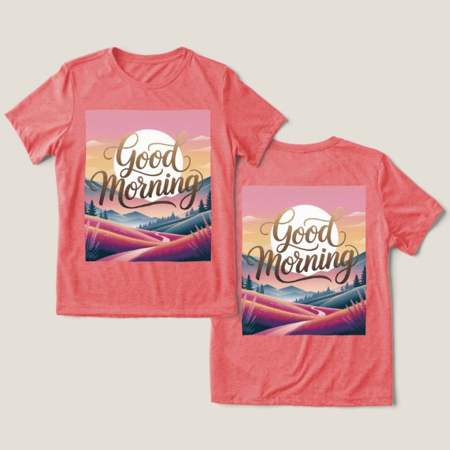Gute Morgenkalligraphie Sonnenaufgang Rote Frauen Tri-Blend Shirt (Design Vorderseite & Rückseite)