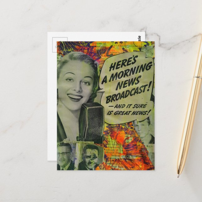Gute Nachrichten Retro Mixed Media Collage Postkarte (Vorderseite/Rückseite Beispiel)