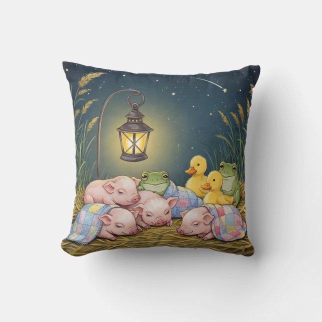 Gute Nacht!, Entenlings, Ferkel, Froschtiere Kissen (Vorderseite)
