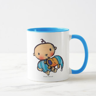Gute Nacht Kuss-entzückender Welpe in den blauen Tasse