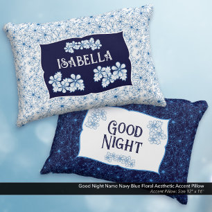 Gute Nacht Name Navy Blau Florale Ästhetik Dekokissen
