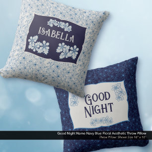 Gute Nacht Name Navy Blau Florale Ästhetik Kissen