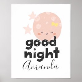 Gute Nacht. Niedlich rosa Mond. Kinderzimmer Poster