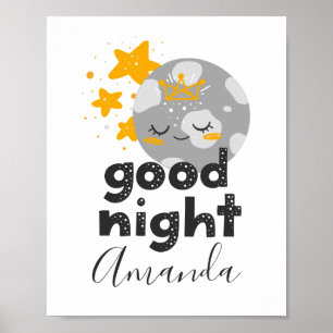 Gute Nacht. Niedlicher Mond und Sterne. Kinderzimm Poster